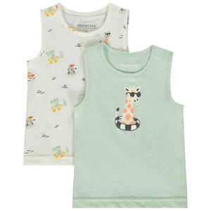 Lote de 2 camisetas sin mangas fantasía en jersey slub para bebé niño 