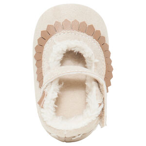 Merceditas de tela con flecos de fantasía y forro de pelo sintético 