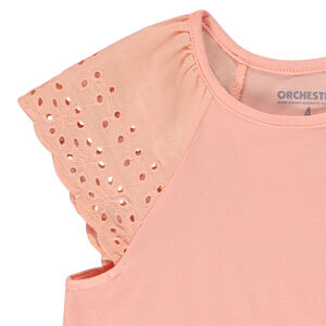 Camiseta de manga corta de brodería inglesa lisa para niña 