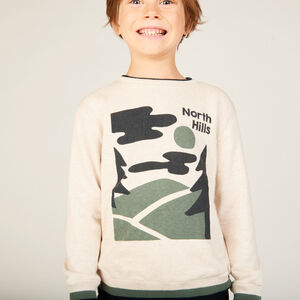 Pull en tricot printé doublé velours pour garçon  Main Pull en tricot printé doublé velours pour garçon