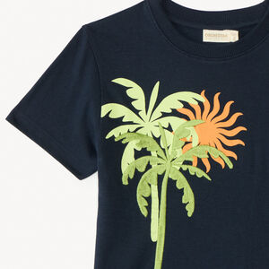 Camiseta de manga corta con bordado y estampado de palmeras para niño 