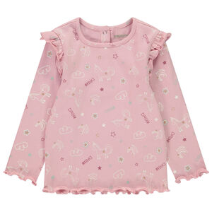 Camiseta de manga larga con volantes en punto acanalado para bebé niña 