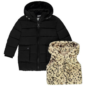 Chaqueta impermeable 2 en 1 con forro de sherpa y chaleco para niña 