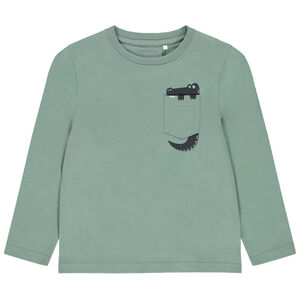 Camiseta de manga larga con bolsillo estampado de animal para niño 