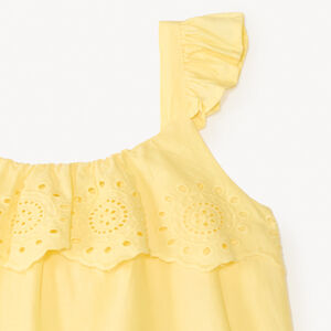Top corto de voile liso con bordado de estilo inglés para niña. 