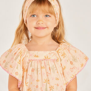 Conjunto de 2 piezas: vestido + diadema de estampado divertido para niña bebé. 