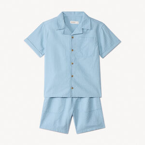 Conjunto de 2 piezas en tela fantasía lisa para niño 