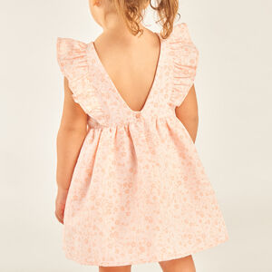 Vestido de manga corta con volantes y estampado floral en jacquard niña bebé. 