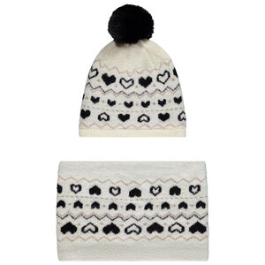 Conjunto de gorro + bufanda de punto fantasia con pompón para niña  Main Conjunto de gorro + bufanda de punto fantasia con pompón para niña