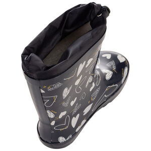 Botas de agua de caucho con parte superior impermeable y estampado de corazones para niña 