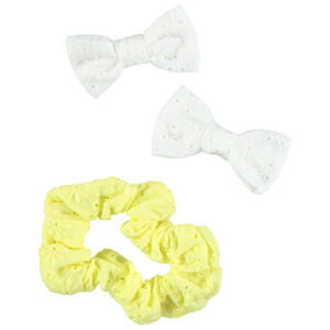 Set chouchou + 2 barrettes nœud en broderie anglaise pour fille 