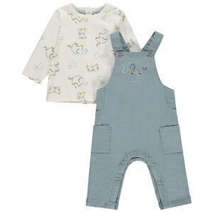 Conjunto peto + camiseta estampado elefantes para bebé niño 