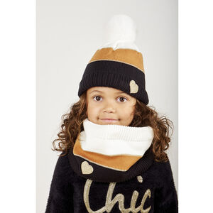 Conjunto de punto con gorro y snood efecto color block niña 