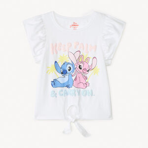 Camiseta de manga corta con volantes de Stitch y Angel de Disney para niña 