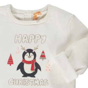 Suéter de punto estampado de pingüino con detalles brillantes para niña bebé 
