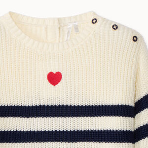 Pull tricot côte marinière avec cœur brodé pour bébé fille  Main Pull tricot côte marinière avec cœur brodé pour bébé fille