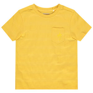 Camiseta de manga corta de rayas de fantasía y bolsillo con estampado de palmera Main Camiseta de manga corta de rayas de fantasía y bolsillo con estampado de palmera