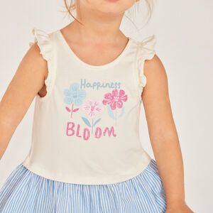 Robe sin mangas 2 en 1 con estampado divertido y falda a rayas niña bebé. 
