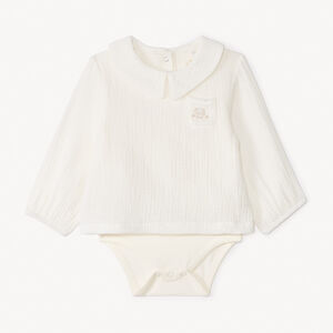 Monosuit 2 en 1 en gaze de coton avec broderie d'éléphant pour bébé garçon 