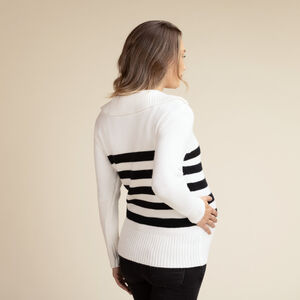 Suéter de punto rayado con cuello de solapa para mujer 