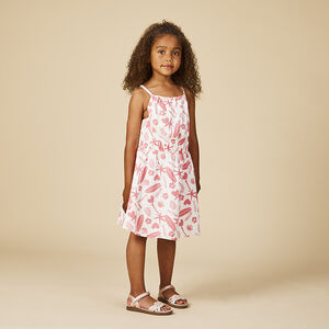 Vestido en seersucker estampado exótico para niña 