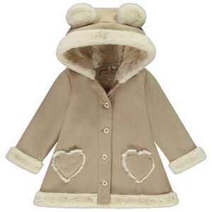 Abrigo de ante con capucha divertida de oso para bebé niña 