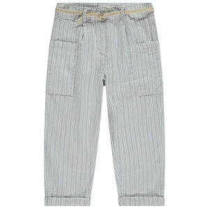 Pantalón rayado con bolsillos + cinturón trenzado para niña  Main Pantalón rayado con bolsillos + cinturón trenzado para niña