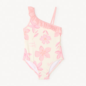 Bañador de una pieza con tirantes asimétricos y estampado de flores para niña 
