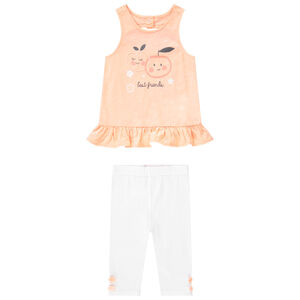 Ensemble tunique + legging print et broderies pêches pour bébé fille 