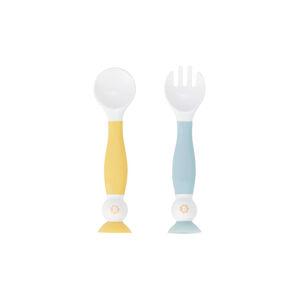 Lot de 2 couverts d'apprentissage flexibles - Jaune/Bleu 