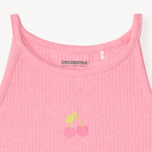 Camiseta corta de punto con bordado de cereza para niña 