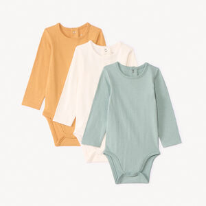 Lot de 3 bodies manches longues unies pour bébé garçon   Main Lot de 3 bodies manches longues unies pour bébé garçon