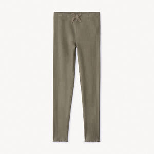 Caleçon long uni en maille côtelé avec nœud pour fille  Main Caleçon long uni en maille côtelé avec nœud pour fille