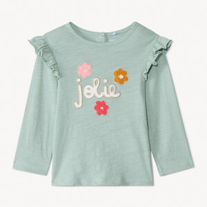 T-shirt manches longues à broderie bouclette pour bébé fille  Main T-shirt manches longues à broderie bouclette pour bébé fille