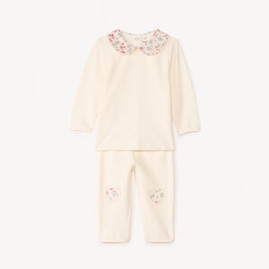 Conjunto de 2 piezas lisas con detalles florales para niña bebé. 