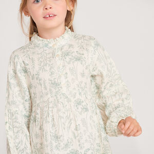 Vestido de niña de manga larga con estampado de flores y mariposas 