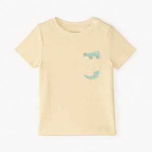 Camiseta de manga corta de punto con bolsillo divertido para bebé niño. 