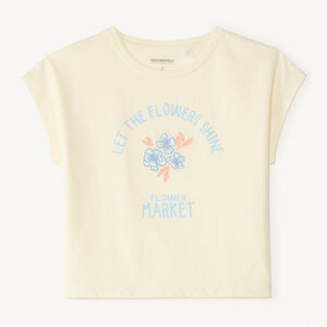 Camiseta de manga corta con bordado de flores para niña 