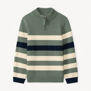 Pull manches longues à col camionneur à zip et rayures pour garçon   Main Pull manches longues à col camionneur à zip et rayures pour garçon