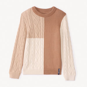 Pull manches longues tricolore en tricot torsade pour garçon   Main Pull manches longues tricolore en tricot torsade pour garçon