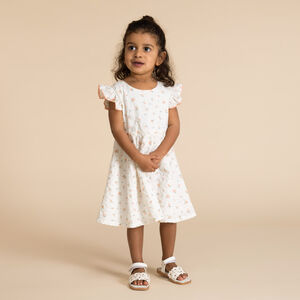 Vestido de manga corta con estampado de flores para niña. 