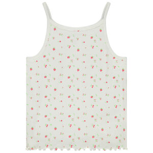 Camiseta de tirantes de canalé con festón y estampado fantasía para niña  Main Camiseta de tirantes de canalé con festón y estampado fantasía para niña