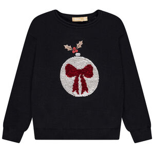 Jersey de niña de punto estampado con lentejuelas mágicas Bola de Navidad 