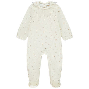 Pelele de terciopelo estampado de reinas y cuello de tul para bebé niña con aberturas diferentes según la edad.  Main Pelele de terciopelo estampado de reinas y cuello de tul para bebé niña con aberturas diferentes según la edad.