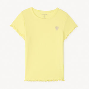 Camiseta de manga corta de punto acanalado con bordado de corazón para niña 