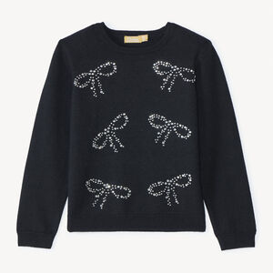 Pull tricot noir avec strass en forme de nœuds pour fille   Main Pull tricot noir avec strass en forme de nœuds pour fille