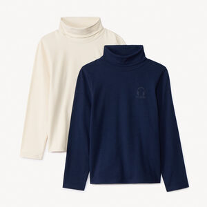 Lot de 2 sous-pulls à col roulé unis avec puff print pour garçon   Main Lot de 2 sous-pulls à col roulé unis avec puff print pour garçon