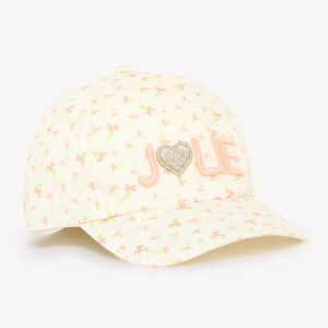Gorra de twill con estampado de flores y bordado "Jolie" para niña. 