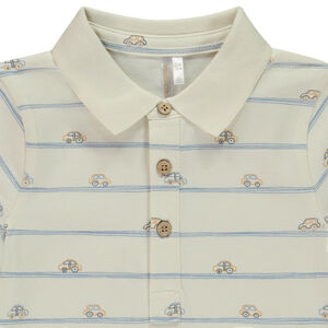 Polo de manga larga estampado de coches y rayas para bebé niño 