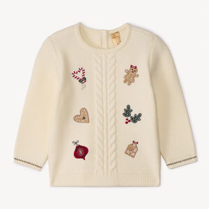 Pull tricot à patchs de Noël en feutrine pour bébé fille  Main Pull tricot à patchs de Noël en feutrine pour bébé fille